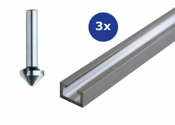 3x Anodized profile rail 1000 mm & countersink