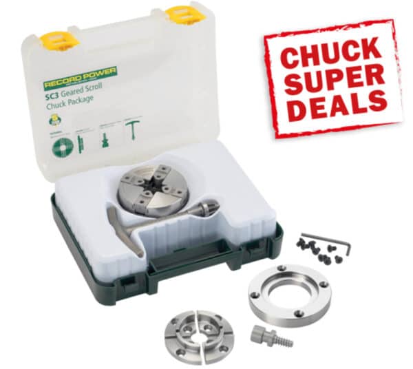 61062 SC3 Geared Scroll Chuck Package with 3" Faceplate, 1" x 8 TPI