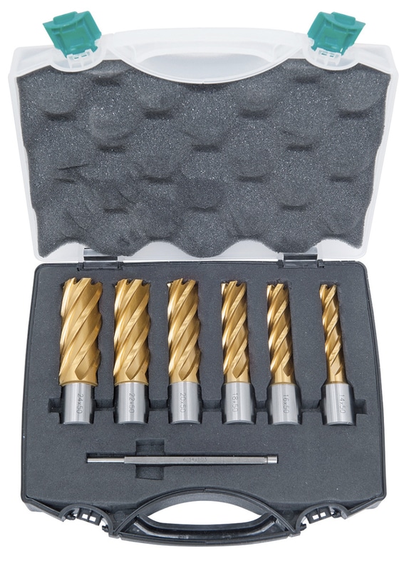 HSS-core drill-set CDL, TiN-coated, 14 - 24 mm, drilling depth 50 mm