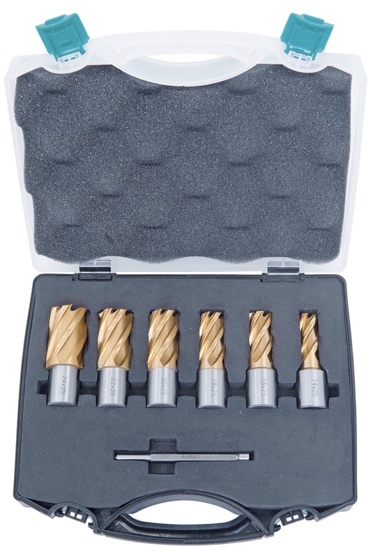 HSS-core drill-set CDS, TiN-coated, 14 - 24 mm, drilling depth 25 mm