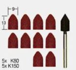 Φύλλα κωνικά λείανσης 9 Χ 13mm 5 Χ K80 , 5 Χ K150 & στέλεχος Set 10 τεμαχίων